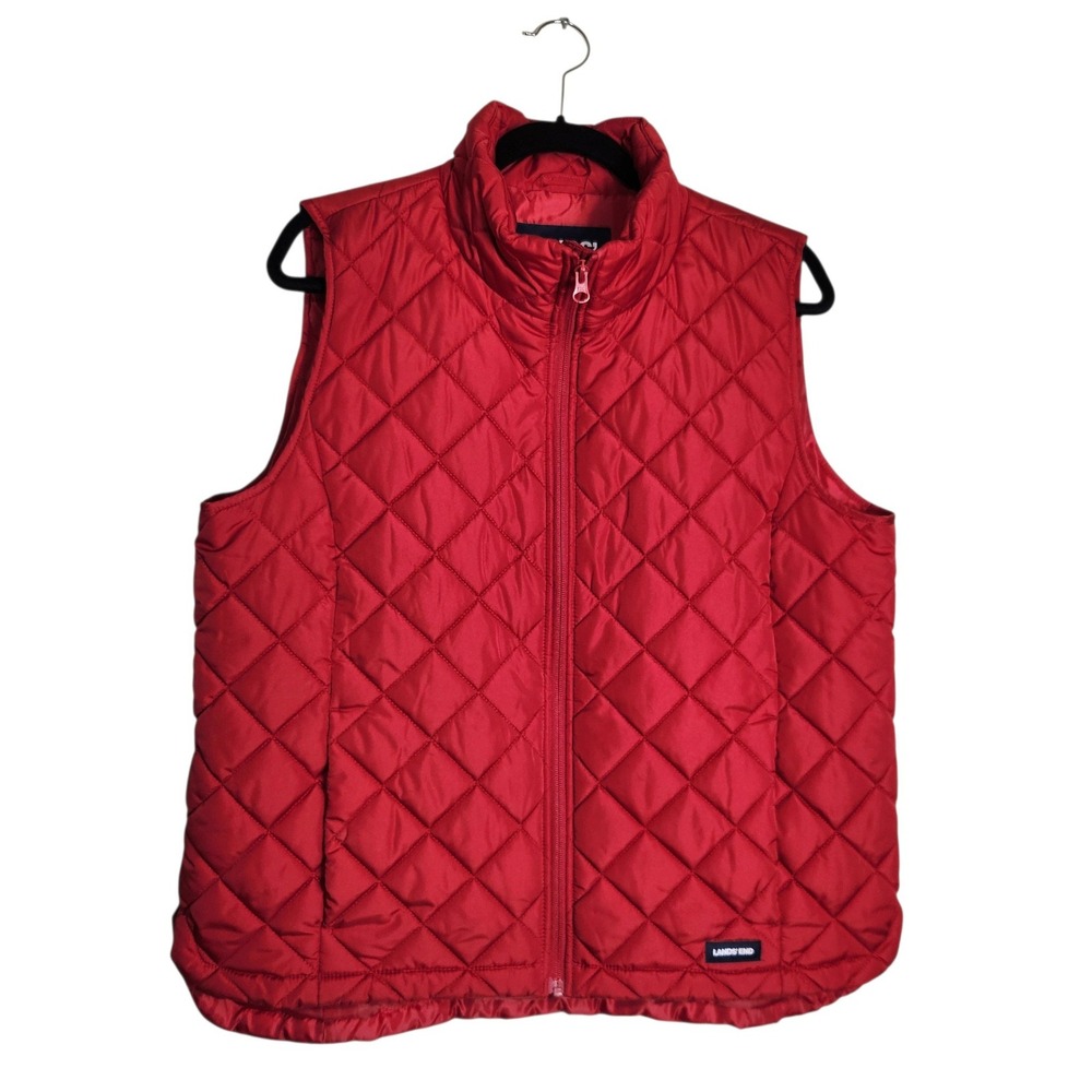 Lands End Red Diamond Quilted Full Zip Vest Petite Large L/P 14-16